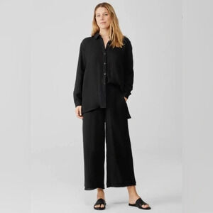 LC Waikiki Black High Waist Paperbag Wide Leg Cropped Pants Culottes Size 10 New